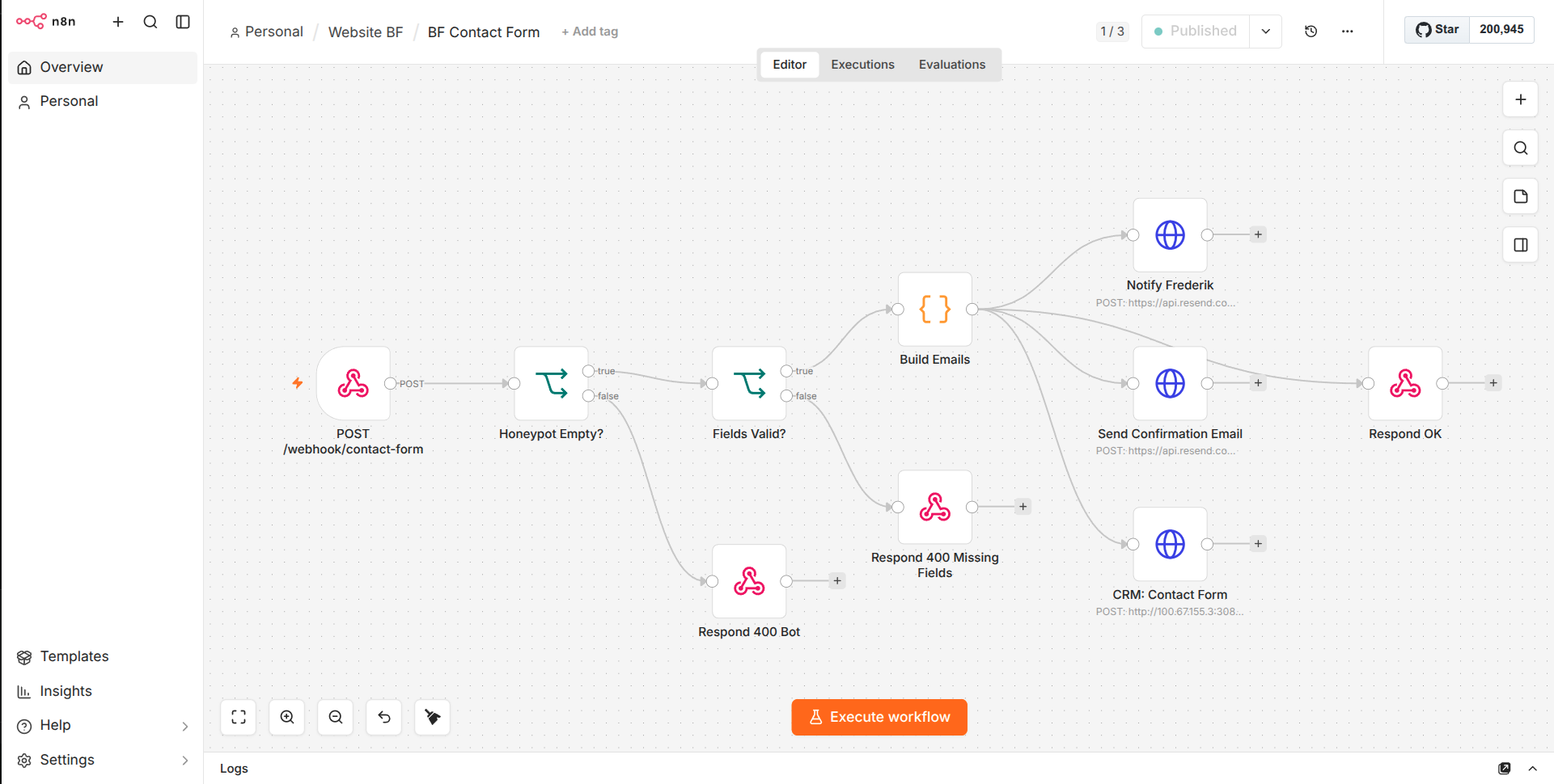 n8n workflow for the beyondfreelancing.com contact form automation